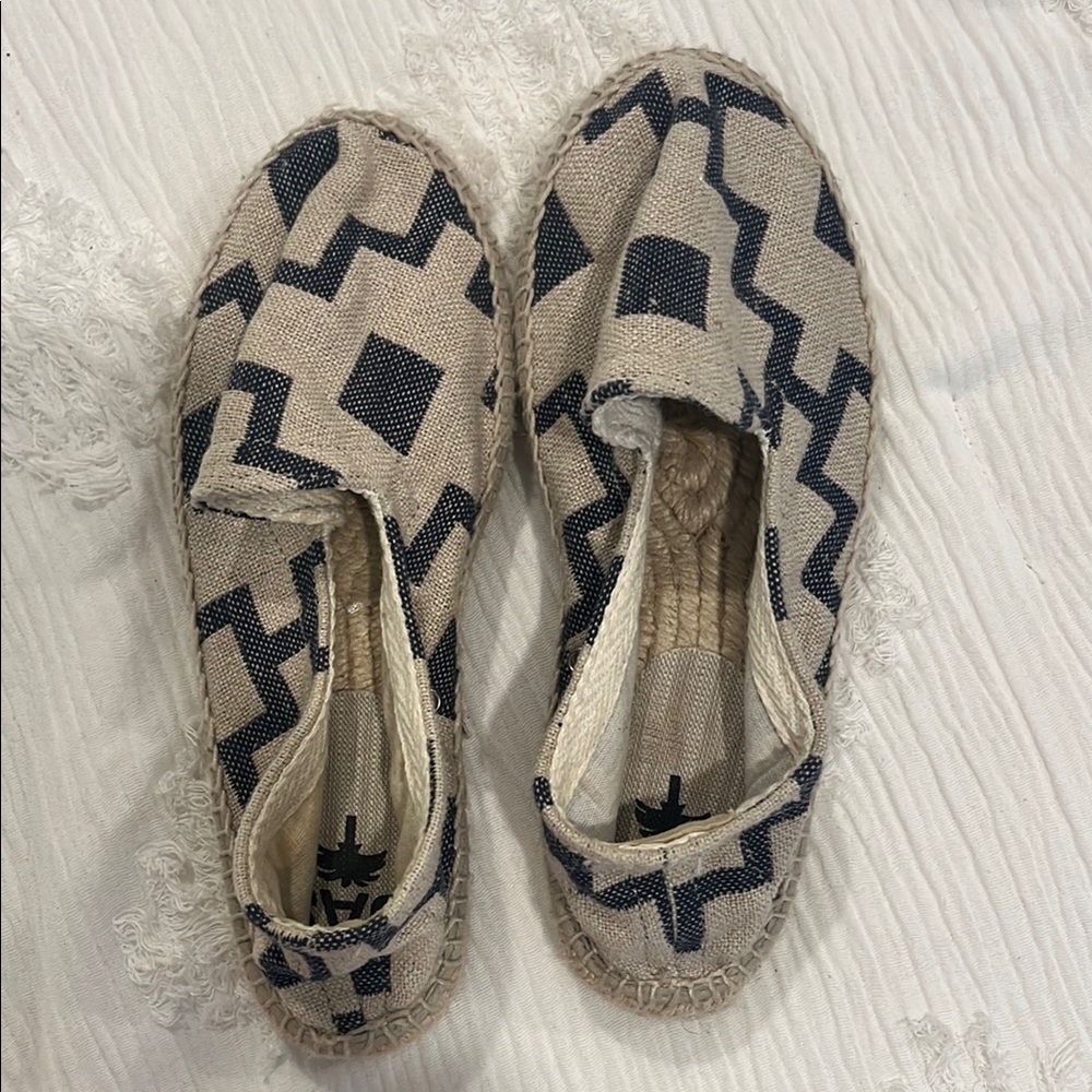 OAS Cream and Blue Espadrilles Casual Slip-On Shoes